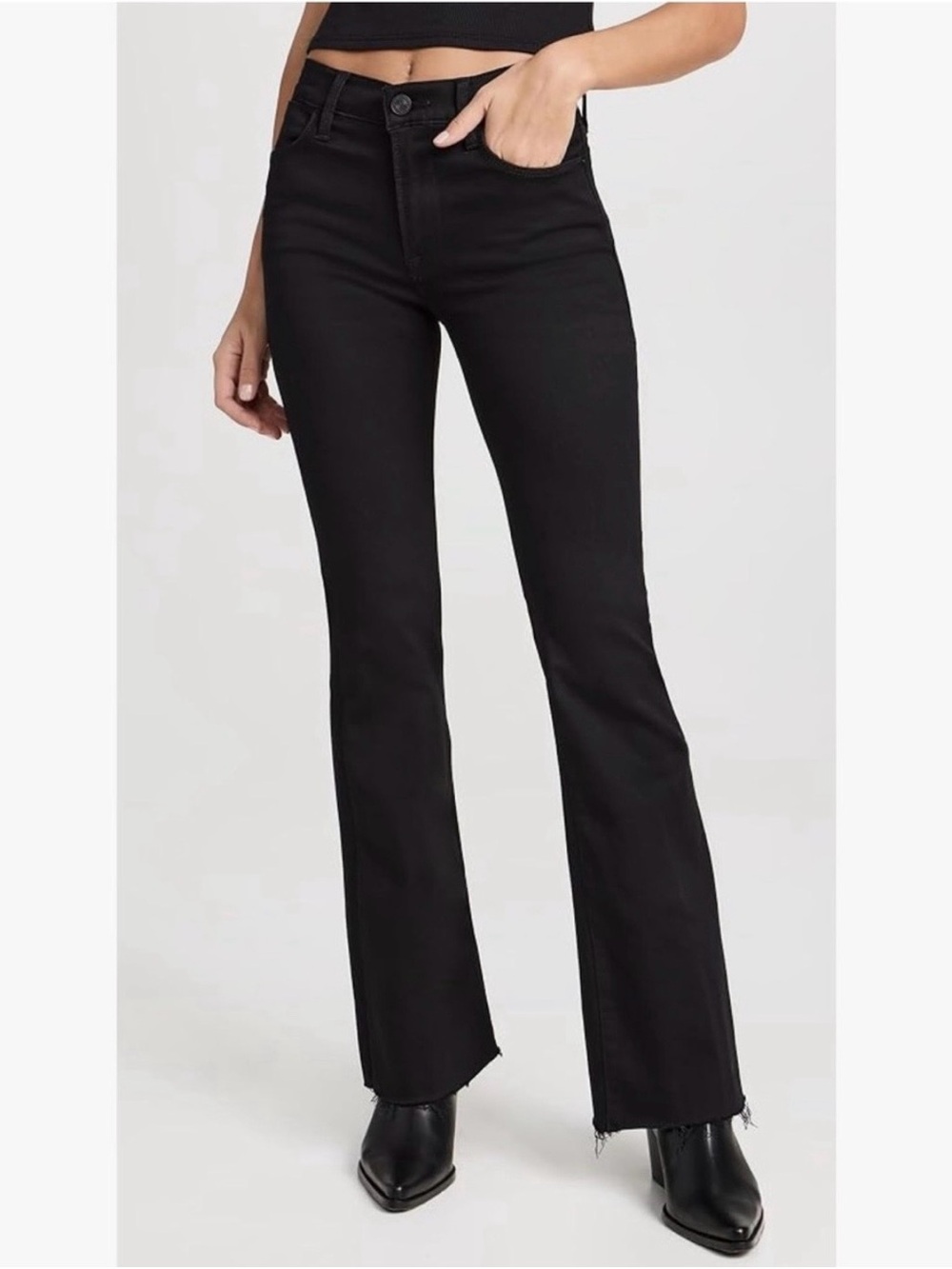 Frame Le Easy Flare High
Rise Stretch BlackFinn Jeans
Raw Hem Y2K Sz 25